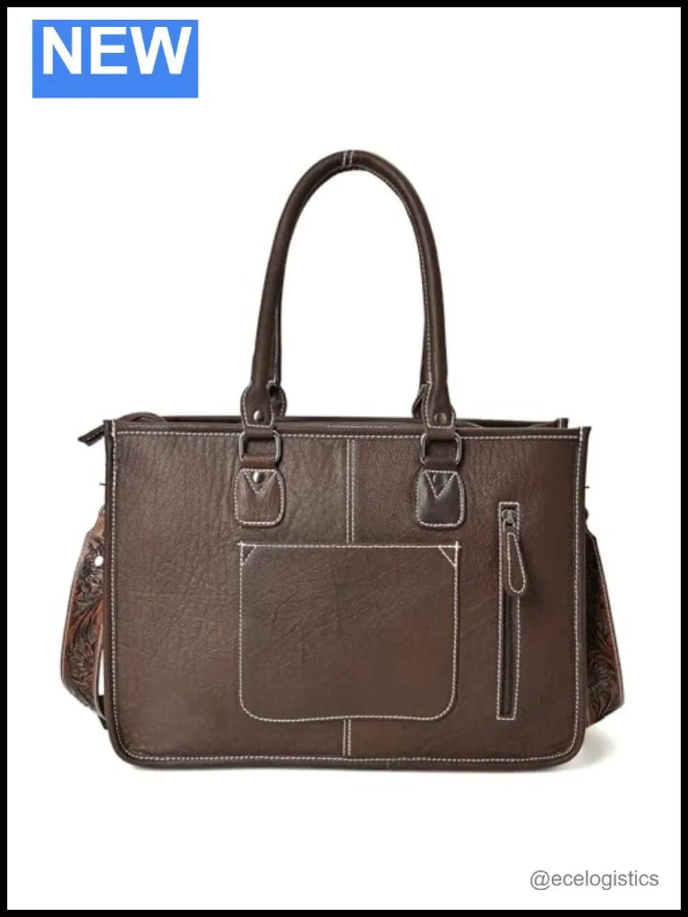 Western Leather Tote Bag Hand-Tooled Cowhide Hair-On Shoulder Purse